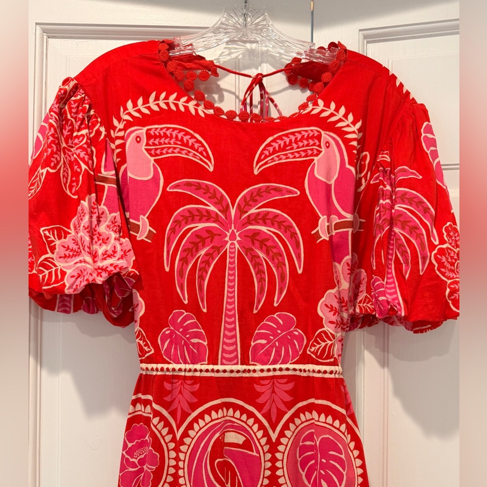 *Like New* FARM Rio Anthro Tropical Open Back Midi Vacation Resort Dress Size L - Picture 9 of 16